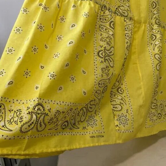 Handmade Plus Size Cotton Lightweight Yellow Paisley Print Crochet Straps Dress - Picture 7 of 14